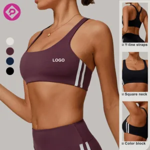 Naked Feel Color Blocking Quick-Dry Women Yoga Tank Top Shockproof Custom Sports Bras with Chest Pads