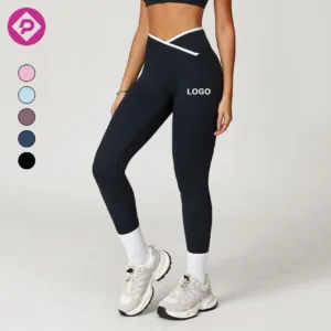 New Colors Women Cross Striped V Waist Butt Lifting Yoga Leggings Contrast Color Fitness Pilates Leggings