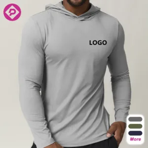 Custom Logo Workout Fitness Men's Gym Athletic T-shirt Full Sleeve Muscle Fit Men Hooded Long Sleeve Shirt