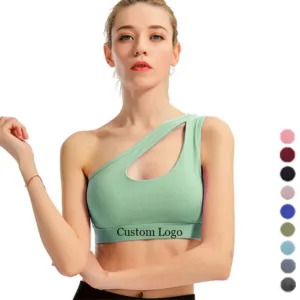 Women Underwear Compression Hollow Out Running Dance Yoga Wholesale High Support One Shoulder Crop Sports Bra