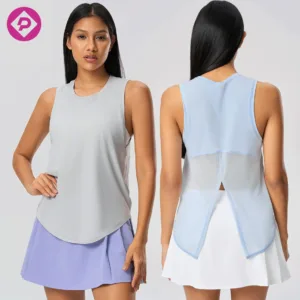 Split Back Custom Running Tank Top New Fashion Yoga Breathable Shirt Sleeveless Women Fitness Gym Loose Yoga Top