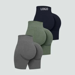Custom Ladies Waisted Booty Pants Tight Gym Fitness Wholesale Mesh Breathable AB Yarn Workout Sports Seamless Yoga Shorts