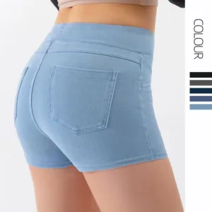Ladies Sports Gym Fitness Wear Rest Day Slimming Fit Running Yoga High Waist Denim Jean Shorts for Women