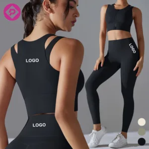 New Arrival Zipper Gym Suit Women's Athletic Tummy Control Anti-bacterial Gym Fitness Yogs Set for Women