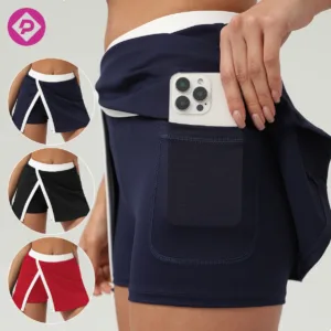 2 in 1 Anti UV Summer Elastic Waist Active Wear Contrast Color Women Custom Yoga Shorts with Liner Pockets
