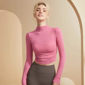 Winter Ladies Yoga Running Workout Top Slimming Fit Fashion High Collar Viscose Long Sleeve Shirts for Women