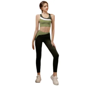 Popular Hot Sale Women Gym Set Contrast Sports Bra and High Waist Yoga Leggings Color Matching Slim Fit Seamless Yoga Sets