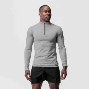 Running Slim Fit 1/4 Quarter Zip Pullover UnderShirt Compression Gym Sport Jersey Long Sleeve T-shirt for Men