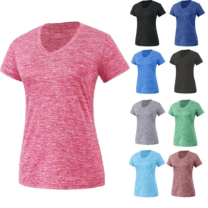 Women Gym Clothing Plain Sweatshirts Workout Shirts Moisture Wicking Quick Dry Solid Active Athletic V-neck Sport T-shirts