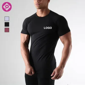 Custom Polyester T Shirt Sport Lightweight Breathable Slim Muscle Fitted Fitness Gym Compression T Shirt for Men
