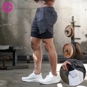 Double-Layer Quick Dry Running Fitness Shorts Outdoor Camouflage Pattern Elastic Waist Closure Men's Shorts