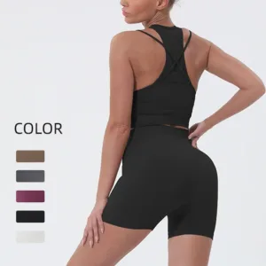 In Stock Breathable Women Sleeveless Yoga Bodysuit Bodycon Rompers Back Knotted Solid Workout Sets for Women