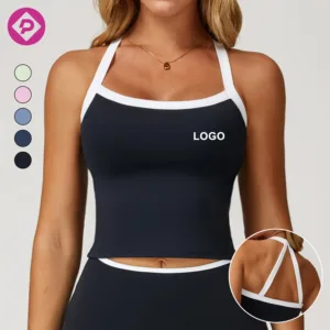 Wide Strap Workout Vest Padded Push up Sports Fitness Crop Top Custom Logo Women Gym Active Wear Yoga Tank Top