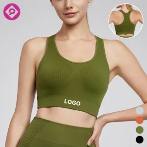 Ribbed High Stretchy Custom Solid Fitness Crop Top Women's Athletic Sports Bra Workout Padded Yoga Bra