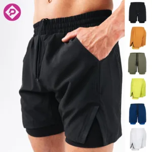 2 in 1 Double-Layer Split Hem Wholesale Fitness Gym Men Sport Shorts Quick-Drying Breathable Elastic Gym Short with Pocket