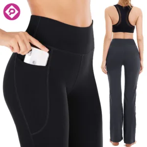 Causal Outfit Flare Pants Wide Leg Yoga Leggings Workout Fitness Active Wear Women Gym Pants with Pockets