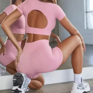 New Arrival Women Seamless Sculpting Straps Sportswear Removable Padded Backless Fitness Sports 2 Piece Yoga Set