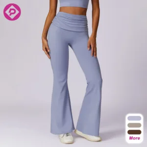 Hot Sale Comfy Flowy Women Flare Pant Lounge Ruched Tummy Control Seamless High Waist Bell Yoga Legging
