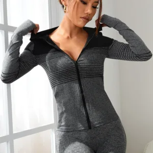 New Arrival Ladies Tight Gym Wear Solid Linen Full Zipper Seamless Women Fitness Yoga Sport Jacket