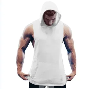 Summer Sport Pullover Vest Muscle Training Workout Solid Stitching Pocket Blank Men Gym Sleeveless Hoodies Shirt
