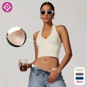 Seamless Padded Sports Bras Women's Sexy Sportswear High Quality Compression V Neck Halter Gym Tank Tops Bras