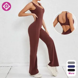 Custom Logo Exercise Wide Leg Jumpsuit One Piece Tight Sexy Bodysuit Quick Drying Fitness Jumpsuit for Women
