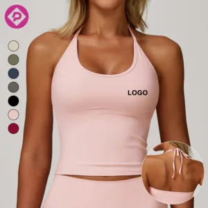 Customized High Quality Hanging Neck Beautiful Back Yoga Vest Women Tight Quick-Drying Fitness Top with Chest Pad