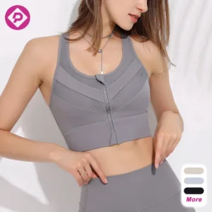 High Strength Soft Push up Female Sexy Fitness Workout Sports Bra Yoga Sportswear Padded Racerback Sports Bra With Front Zip