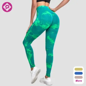 Side Ribbed Tie Dye Seamless Women Yoga Pants Ladies Bubble Butt Slim Sports Fitness Workout Leggings