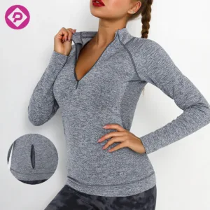 Sexy Ladies Gym Fitness Wear Yoga Top Stand Collar Knitted Quick Dry Custom Logo Quarter Zip Sweatshirt