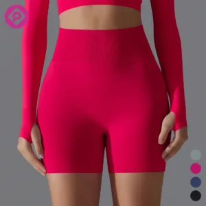 Custom Logo Sports Peach Seamless Scrunch Women Short Tights Gym Fitness Booty Lifting Ribbed Yoga Shorts