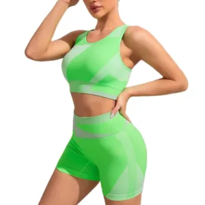 2 Piece Colorblock Yoga Sets Four Way Stretch Seamless Stitching Color DOPA Sports Bra and Shorts Set