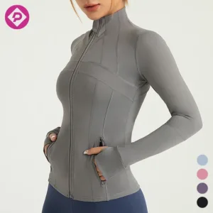 Stitching Zipper up Breathable Sports Jacket Running Quick-drying Stand Collar Women Fitness Yoga Top