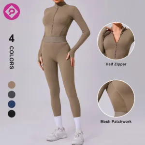 Mesh Patchwork Elastic Waist Yoga Tight One-piece Playsuit Sports Fitness Women Jumpsuits with Thumb Hole