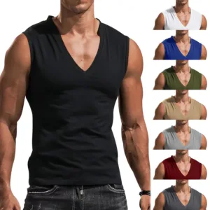 Custom Blank Style V Neck Fitness Workout Polyester Muscle Training Bodybuilding Sleeveless Slim Fit Men Gym Vest Tank Top