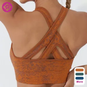 Seamless Cross Back Padded Strapped Crop Top Breathable Leopard Print Yoga Sports Bra for Women