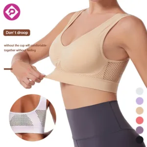 12 Colors Women Yoga Bra Hollow Mesh Breathable Hole Large Big Plus Size Wire Free Sports Bra Vest for Lady