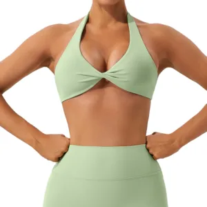 Best Selling Women Workout Deep V Sport Bra Top Fitness Backless Padded Soft Training Gym Halter Sports Bra