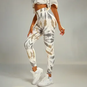 Wholesale Seamless Gym Pants Tight Custom Printed Workout High Waist Compression None See Through Tie Dye Yoga Leggings