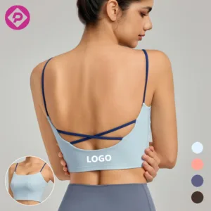 Contrast Color Thin Strap Beauty Back Tight Yoga Top High  Shockproof Gym Fitness Sports Bra