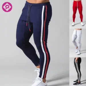 Ankle Zip Men's Skinny Jogging Fitness Track Pants Drawstring Waist Side Stripe Gym Workout Joggers