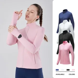 In Stock Sports Summer Athletic Gym Wear Thumb Holes Zip up Breathable Quick Dry Golf Solid Women Tops