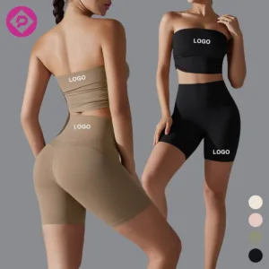2 Piece Custom Logo Sports Butt Lifting Shorts Backless Bra Activewear Gym Outfit Workout Yoga Sets for Women