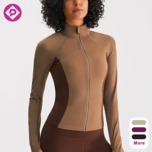 Contrast Color Stitching Yoga Top Custom Women Long Sleeve Full Zipper Workout Slim Fitness Sports Jacket
