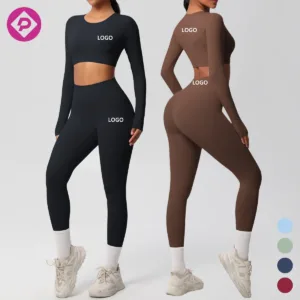 Custom Two Piece Sports Sets Workout Gym Wear Long Sleeve Yoga Top High Waist Yoga Legging Gym Fitness Sets