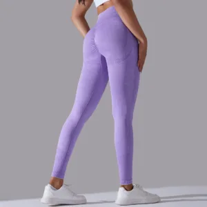 Custom Logo Trendy Gym High Waist Yoga Pants Cozy Butt Lifting Tight Acid Washed Solid Yoga Leggings for Women
