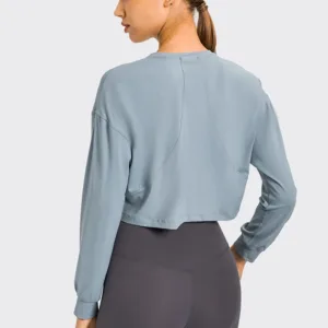 Summer Outdoor Workout Fitness Running Loose Crop Top Active Wear Long Sleeve Tops for Women