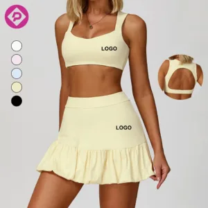 Women's Double-Shoulder Strap Yoga Bra Tennis Sets Running Sports Underwear Breathable Hollowed-out Back Fitness Set