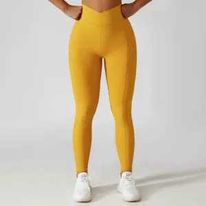 Hot Sale Winter Ladies Fitness Gym Wear Clothes Yoga Sports Pants  Crossover Waist Ribbed Yoga Leggings With Pocket