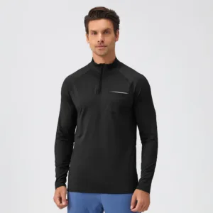 Custom Logo Blank Quarter Zip Sports T Shirts Pullover Compression Stand Dollar Quick Dry Running Gym T-shirts Men